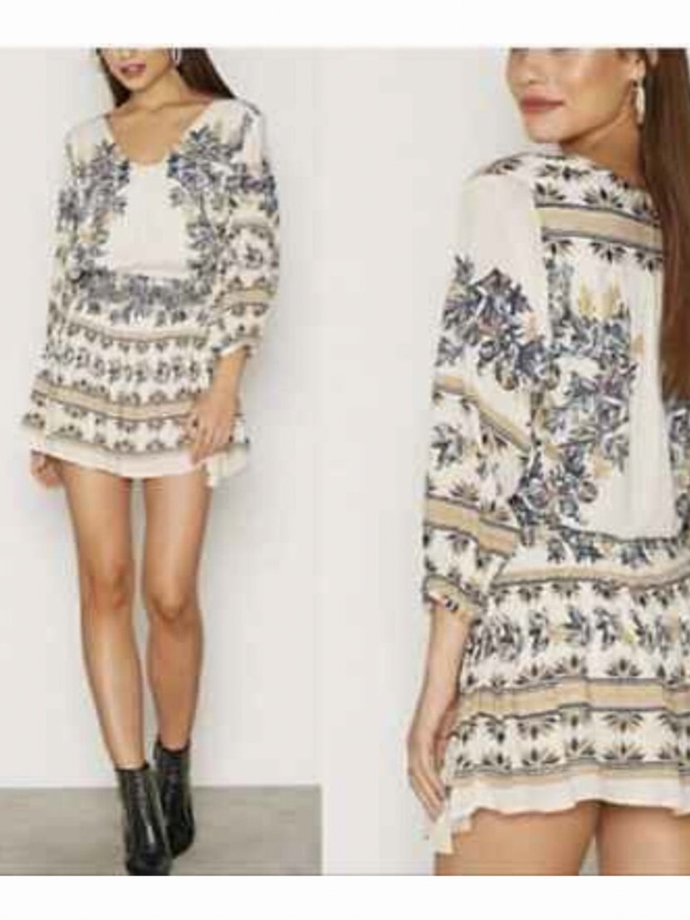 Free People Moonlight Drive Mini Dress Medium Boho Peasant Floral Flowy